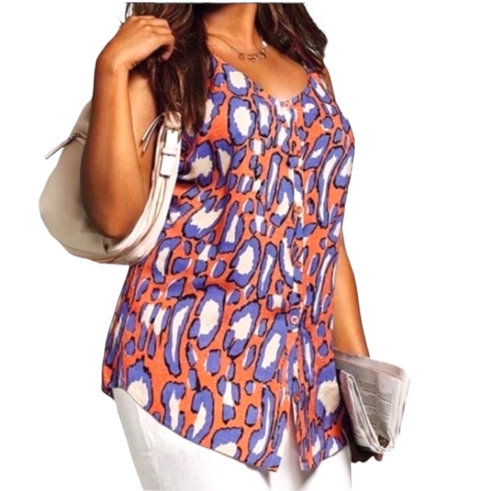 CABI Isla Cami Boho Animal Print Spaghetti Strap Button Down Tank Top size XS